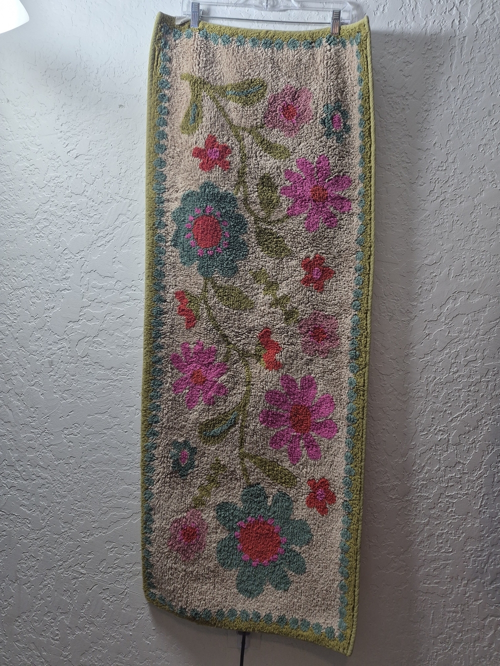 Natural Life Floral Hooked Cotton Bath Rug Runner in Pink and Blue - Picture 3 of 3